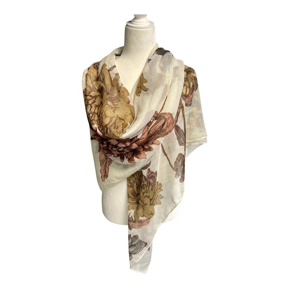 Shawl Wrap Pashmina Scarf 54 X 54 Floral Cream Multi Cotton Blend Boho Rave